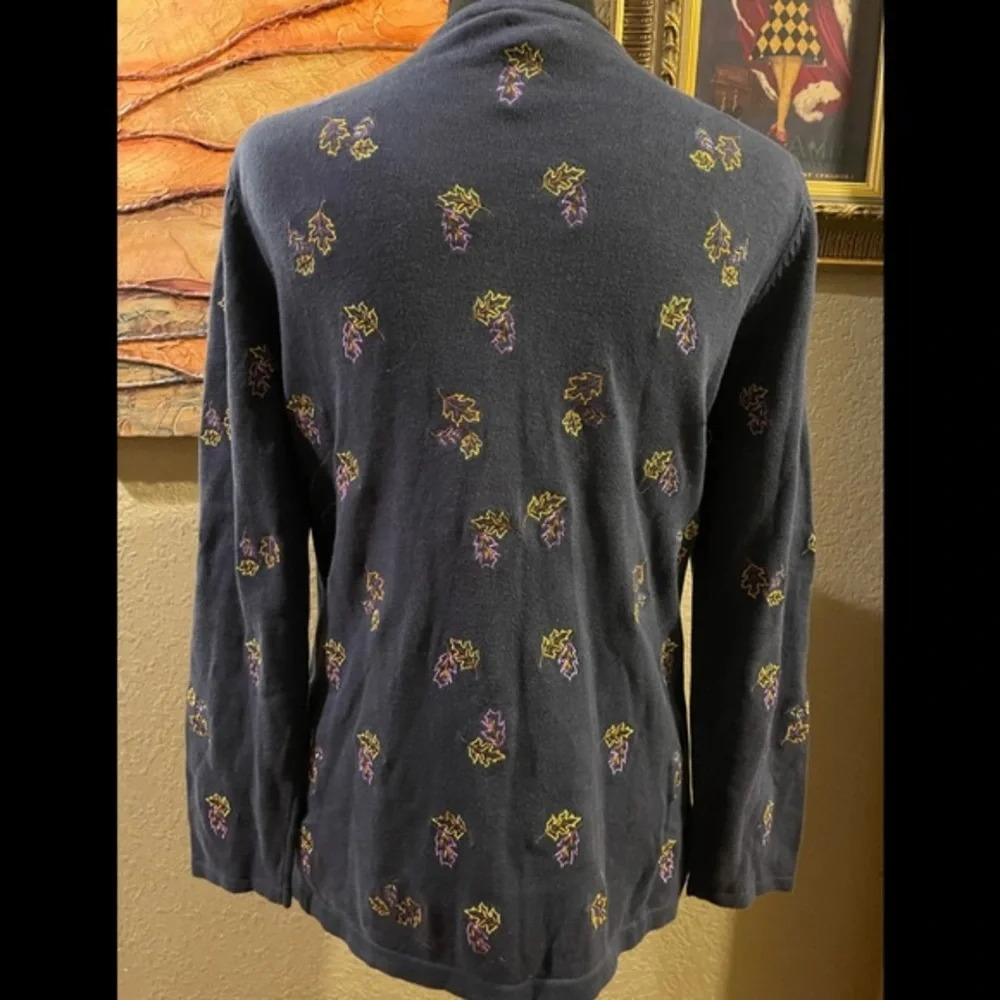 Vintage Quaker Factory Fall Leaves Embroidered Cardigan, XS - Picture 4 of 5